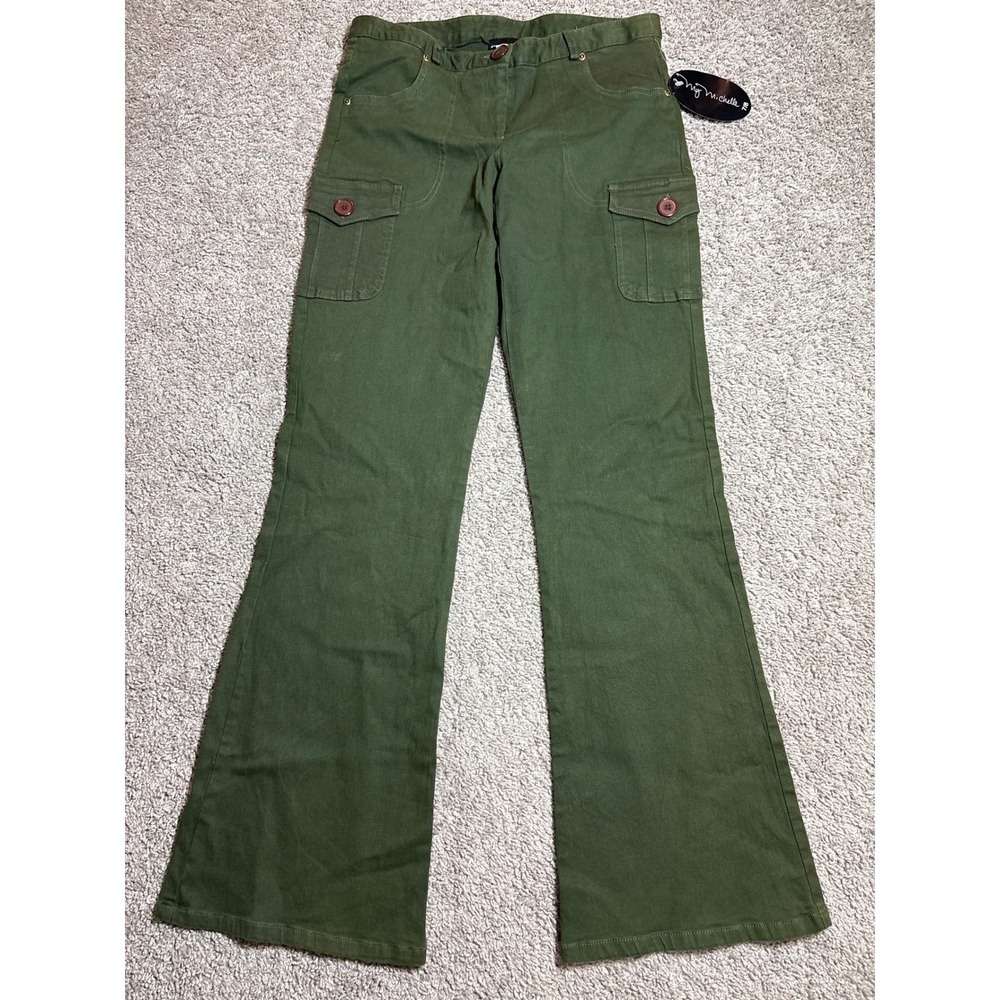 Vintage My Michelle Olive Green Cargo Flare Pants Utility Trousers Size 7/8 NWT